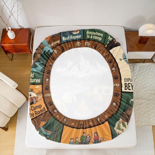 Erosebridal Camping Themed Queen Fitted Sheet, Outdoor RV Bunk Camper Bed Set for Kids Girls Boys, Forest Bear Rustic Mountain Bedding Sheets Set, Camping Lover Gifts Teen Adults Room Decor - Image 4
