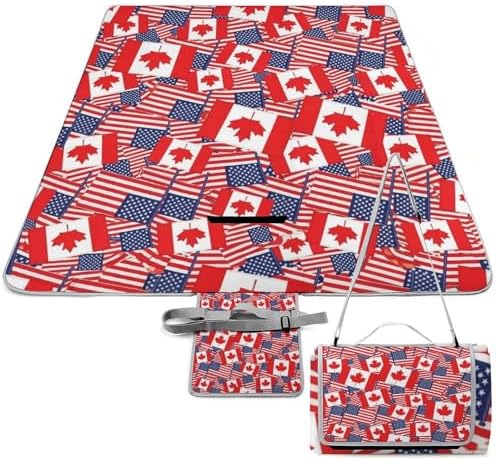 Large Outdoor Picnic Blanket Canadian American Flag Pattern Foldable Beach Blanket Waterproof SandProof Family Picnic Mat by Unknown