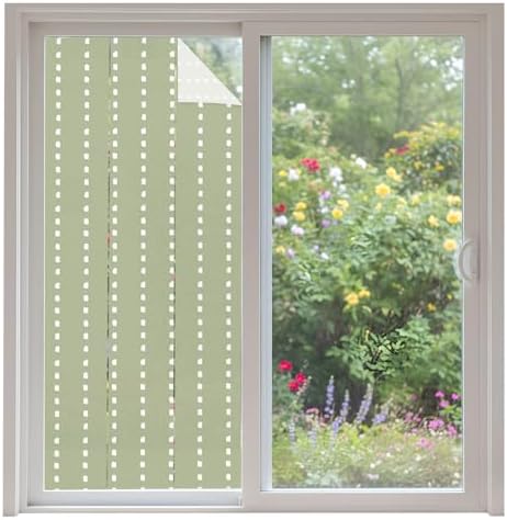 Window Privacy Film Frosted, Geometric Stripes Non-Adhesive Static Cling Window Tint, Polka Dots Abstract Farmhouse Green Insulated Windows Frosted Films for Living Room, 35.4 x 78.7 Inches by Unknown