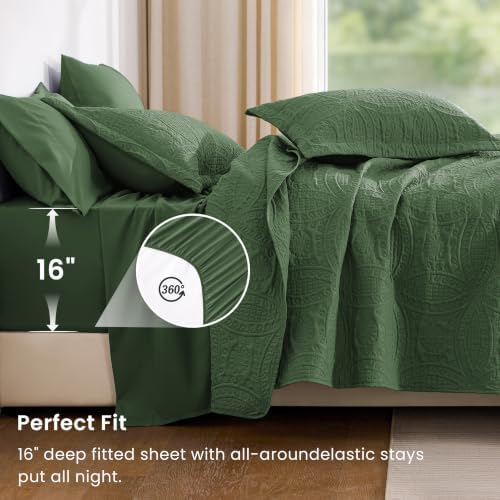 Love's cabin Quilts for Queen Bedspreads, 7 Pieces Bed in a Bag, Dark Green - Image 4