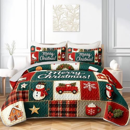 HOSIMA Vintage Christmas Patchwork Quilt Set King Size with 2 Pillowcases. by HOSIMA