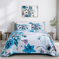Drucon Floral Quilt Set King 3 Pieces Boho Blue Floral Quilt Coverlet Set by DRUCON