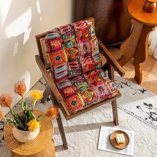 vctops 2 Pack Boho Chair Cushions with Ties Patchwork U-Shaped Soft Cozy Cotton Linen Chair Pads Non Slip Seat Cushions for Indoor Dining Room and Kitchen Chairs (Pink B,16"x16") - Image 3