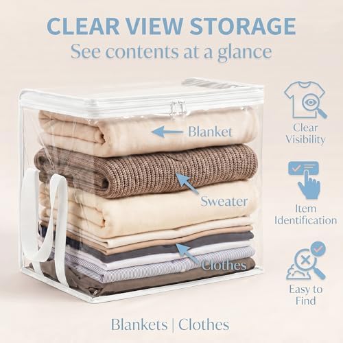 Clear Storage Bins with Lids, Plastic Storage Boxes and Closet Organizers for Under Bed Toy Storage, Foldable Moving Bags for Packing Clothes (White-8PCS, Large: 15 x 9.5 x 12.6 in) - Image 4