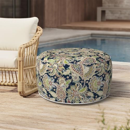 Outdoor Inflatable Stool Ottoman, All Weather Portable Footrest Stool, Furniture Stool Ottomans for Home Garden Beach, D31”xH14”, Paisley Sapphire Blue by MelodyElephant