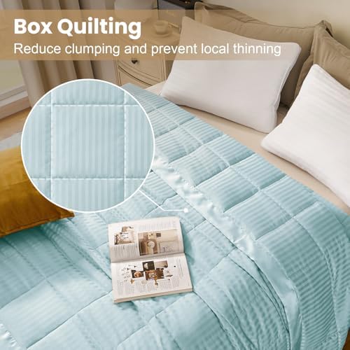 downluxe Down Alternative Blanket for Bed, Satin Trim, Queen, Cool Blue - Image 2