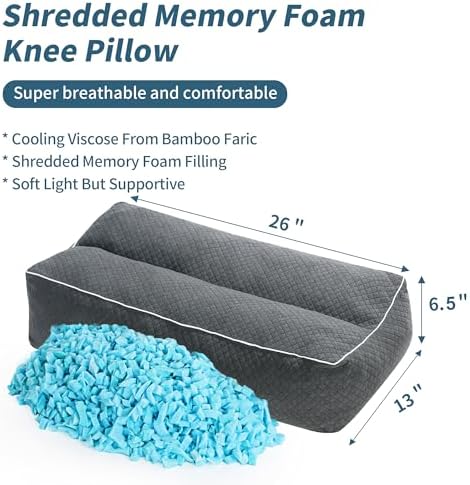 HOMBYS Shredded Memory Foam Knee Pillow for Side Sleepers, 6.5" Height Pillow Between Legs for Aligns Spine & Relieves Pressure Hip & Leg Elevation, Supportive Pillow for Pregnancy, Sciatica, Grey - Image 2