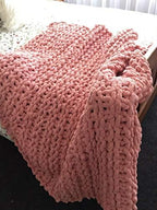 Chunky Knit Throw Blanket Chenille Yarn Soft Cozy Bulky Knitted Blanket for Sofa Bed Chair Large Hand Made Boho Home Decor Blush 32x32 - Image 3