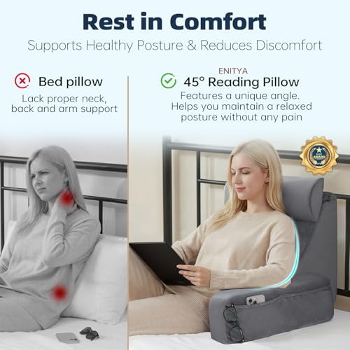 ENITYA 19" Reading Pillow for Bed with Firm Back Support & Big Pockets - Image 2