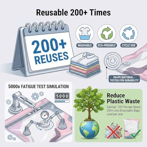 2026 No Pump Large Vacuum Storage Compression Bags, 3-Sec Press & Seal Heavy-Duty Space Saver Bags, Reusable Cube Vacuum Seal Bags for Jumbo Bedding, Comforters, Blankets & Clothes (Large,4PCS) - Image 6
