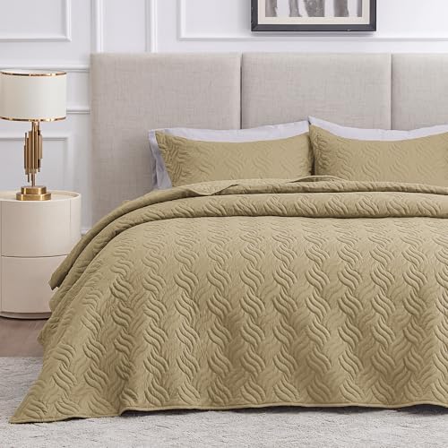Love's cabin Oversized King Quilt Set, Soft Bedspread Comforter, Camel by Lovescabin