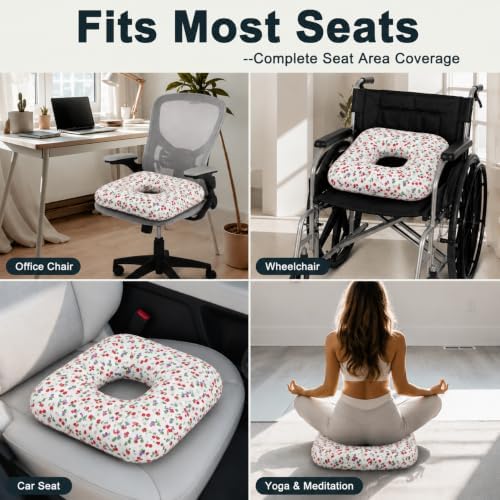 Anti-Slip Wheelchair Cushions, Bed Sore Cushions for Butt, Ergonomic Innovations Orthopedic Donut Pillow, Medical Seat Cushion for Sciatica, Back, Coccyx, Pressure Sore (Cherry Berry) - Image 3