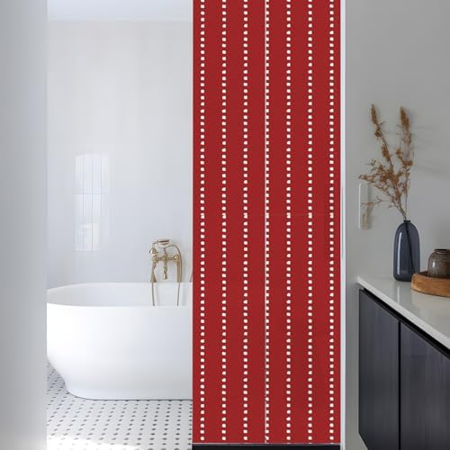 Window Privacy Film Frosted, Red Vintage Reusable Static Cling Window Tints, Farmhouse Geometric Vertical Stripes Modern Heat Control Windows Films for Offices, Balcony, 29.5 x 118 Inches - Image 3