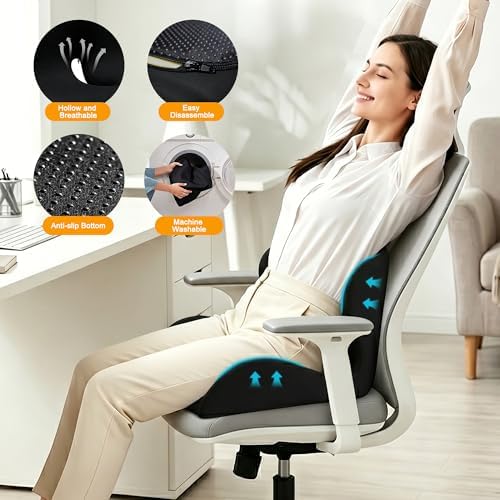 Seat Cushion for Office Chair and Car – L-Shaped Ergonomic Seat Cushions for Stability & Anti-Slip, Orthopedic Cushion for Sciatica, Back & Tailbone Pain Relief, Black - Image 6