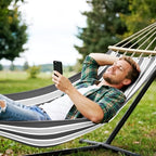 MOSFiATA Hammocks Portable Camping Hammock Upgraded 550lb Comfortable Fabric Hammock with Two Anti Roll Balance Beam and Sturdy Tree Straps for Camping, Patio, Backyard, Outdoor（Grey） - Image 5