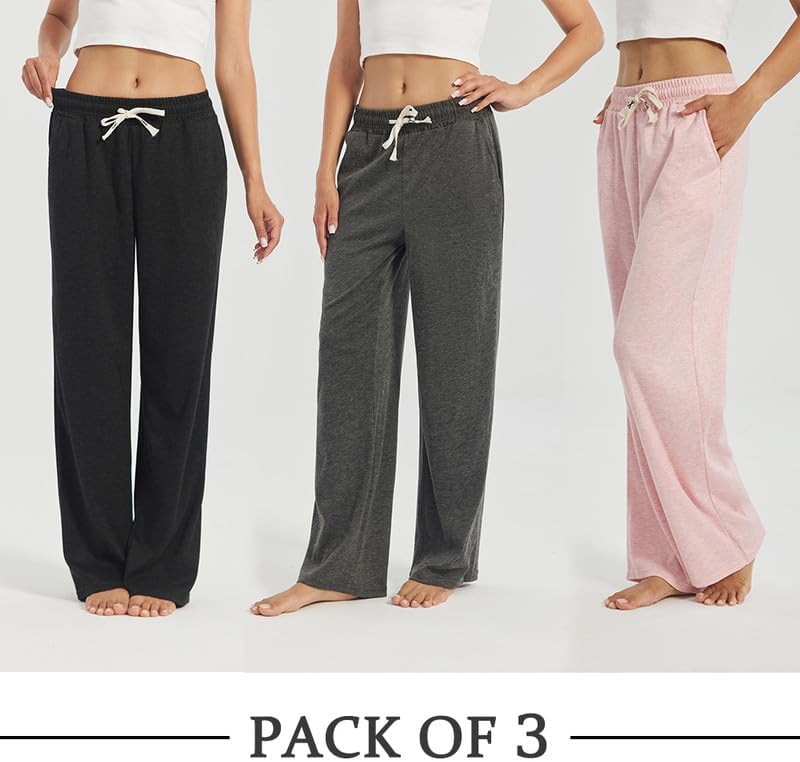 3-Pack Women's Lounge Pants, Wide Leg Sweatpants with Pockets - Image 4