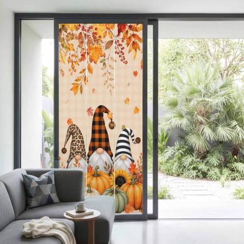 Window Privacy Film Frosted, Thanksgiving Fall Non-Adhesive Static Cling Window Tint, Gnomes Pumpkin Flower Maple Leaf Plaid Insulated Windows Frosted Films for Living Room, 35.4 x 78.7 Inches - Image 2