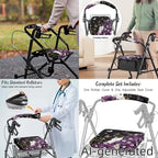 LedBack Universal Walker Accessories White Cat Purple Daisy Walker Seat Covers and Backrest Covers Durable Large Capacity Storage Basket for Wheelchair - Image 4