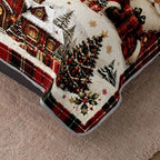 HOSIMA Vintage Christmas Santa Cabin Plaid Quilt Queen with 2 Pillowcases. - Image 4