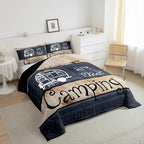 Erosebridal Happy Camping Comforter Full Rustic Camper Rv Comforter Set for Kids Adults Farmhouse Cabin Camper Bedding Set for Bunks,Navy Brown Barn Door Quilt Duvet Insert 2 Pillow Cases - Image 5