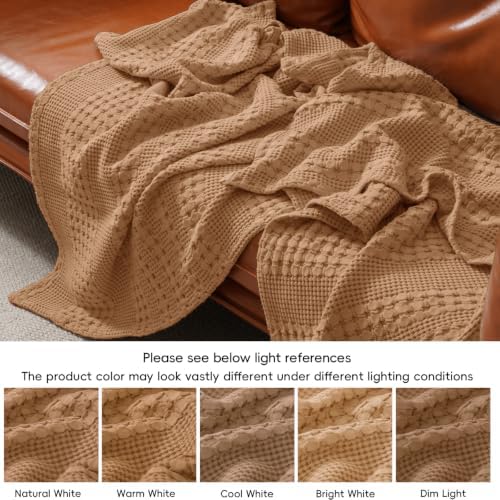 PHF Lightweight 100% Cotton Waffle Blanket for Bed, King, Clay - Image 6