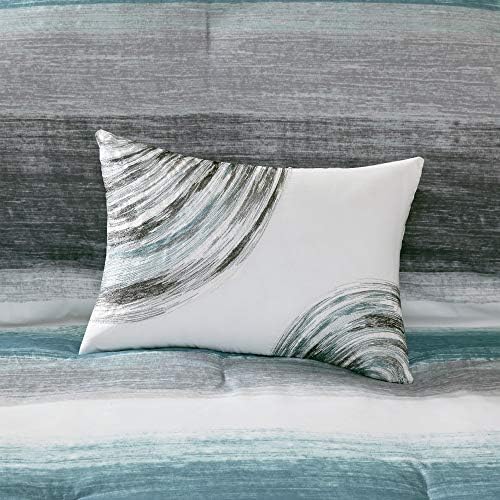 Madison Park Essentials Full Comforter Set, Bed in a Bag Full, Watercolor Print Coastal Comforter & Chambray Cotton Sheet Set, All Season Bedding Set, Saben, Aqua Full (78 in x 86 in) 9 Piece - Image 4