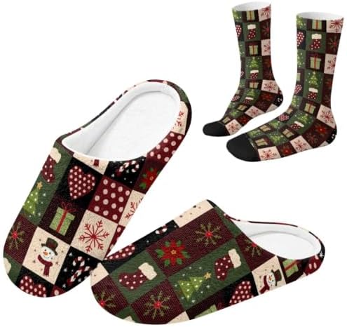 Jeiento Winter Fuzzy Slipper and Crew Socks for Women,Adult Slip-on Close Toe House Slipper,Flat Comfort home Slides by Jeiento