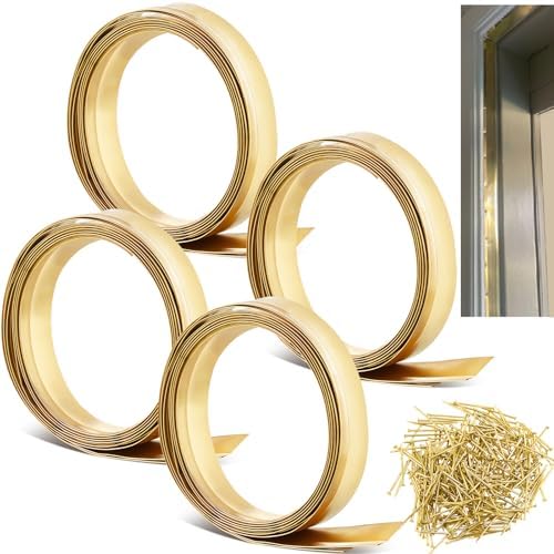 Zonon 1-1/4" W x 35.43' L Spring Bronze Weather Stripping Metal Brass Weather Strip Copper Weatherstripping for Exterior Old Door or Window Seal with Mounting Nails(Flat) by Zonon