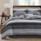 Madison Park Essentials Cal King Comforter Set, Bed in a Bag, Watercolor Print Coastal Comforter & Chambray Cotton Sheet Set, All Season Bedding, Saben, Black Cal King (104 in x 92 in) 9Piece by MADISONPARK