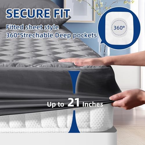 MEELUS Waterproof King Mattress Protector, Fitted Deep Pocket 8"-21",Gray - Image 5