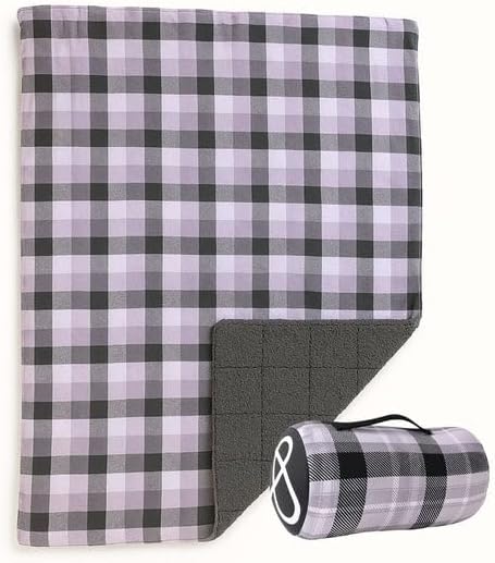 ROAM Weatherproof Sherpa Fleece Blanket - Durable Recycled Ripstop Exterior, Eco Insulation, Compact Travel Design, Machine Washable, All-Season Outdoor & Indoor Blanket, 75" x 52" (Stonebrook Plaid) by ROAM