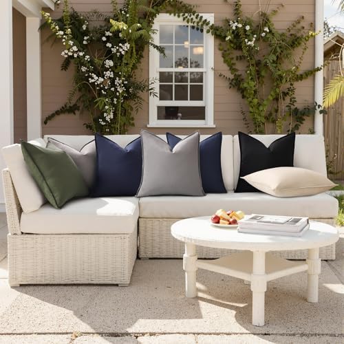 decorUhome Outdoor Waterproof Faux Linen Throw Pillow Covers 24x24 Set of 2 - Image 4