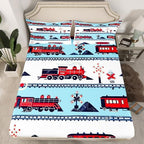 Red White and Blue Train Fitted Sheet Cartoon Train Railroad Tracks Kids Bedding Set Traffic Transportation Track Bed Sheets Cute Retro Vintage Vehicle Sheets Twin 2Pcs, 1 Fitted Sheet 1 Pillowcase by Erosebridal