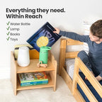 Ocodile Kids Nightstand for Floor Beds, Solid Wood Small Bedside Table with Book Pocket, Low Tiny Nightstand for Nursery, Toddler & Kids Room, Montessori Style Side Table - Varnished - Image 4