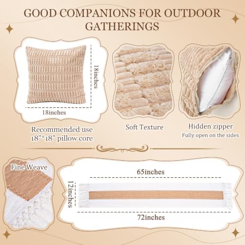 RYCHIC Extra Large Outdoor Boho Picnic Blanket with Table Runner and 6 Throw Pillows Covers for Outdoor Essentials Beach Accessories Set Oversized Manta Yard Outside Mat Wedding Party Decor Pink - Image 2