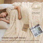 PHF Soft Sherpa Fleece Blanket King, Tufted Jacquard, 01-Oat Milk - Image 2
