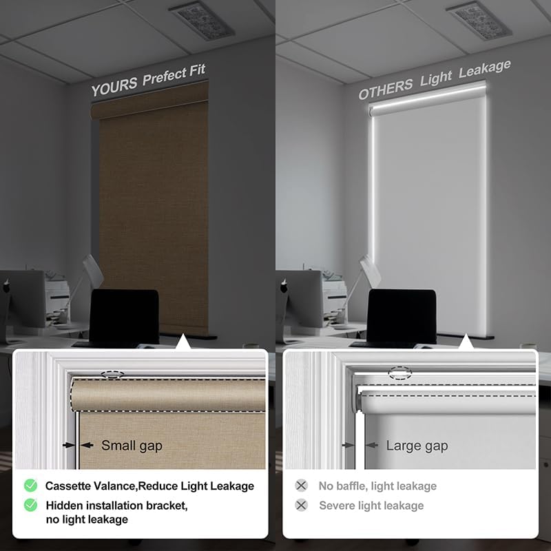 Boolegon Blackout Roller Shades for Windows, Beige, 34" W x 36" H - Image 4