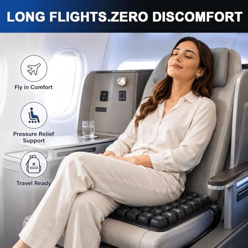 Inflatable Seat Cushion with Manual Air Hand Pump & Carry Bag, Travel Cushion Airplane Seat, Lightweight Airline Seat Cushion for Long Flights, Portable Air Cell Cushion for Office Chair, Car & Travel - Image 6