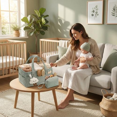 PeraBella Baby Diaper Caddy Organizer, Baby Basket Shower Gift, Portable Changing Table Basket, Postpartum Caddy & Tote Bag Pouch, Newborn Boy & Girl Nursery Essentials Registry, Car Diaper Organizer - Image 6