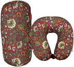 Bookishbunny 2pcs Micro Bead Set U Shaped Neck Travel Pillow 12" x 12" x 4" and Roll Back Pillow Cushion 13" x 7", Various Designs (Chintz) by Bookishbunny