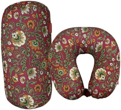 Bookishbunny 2pcs Micro Bead Set U Shaped Neck Travel Pillow 12" x 12" x 4" and Roll Back Pillow Cushion 13" x 7", Various Designs (Chintz) by Bookishbunny