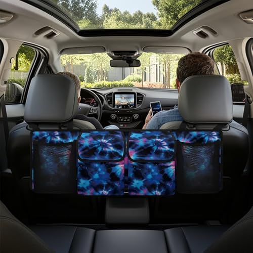 UNICEU Tie-Dye Print Trunk Organizer for Suv Foldable Easy Install Backseat Trunk Organizer with 4 Pockets Large Capacity Car Interior Accessories - Image 3