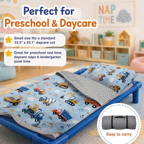 Toddler Nap Mat with Pillow & Blanket for Daycare, Extra Large Kids Nap Mat for Preschool Kindergarten, Roll-Up Sleeping Mat for Boys, Easy Carry Travel Camping Slumber Bag - Image 2