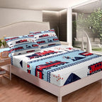 Red White and Blue Train Fitted Sheet Cartoon Train Railroad Tracks Kids Bedding Set Traffic Transportation Track Bed Sheets Cute Retro Vintage Vehicle Sheets Twin 2Pcs, 1 Fitted Sheet 1 Pillowcase - Image 2
