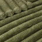 Exclusivo Mezcla Striped California King Fleece Bed Blanket, Olive Green - Image 4
