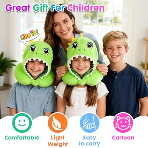 Travel Neck Pillow with Hood for Kids Adult Cute Soft Plush Memory Foam Airplane Neck Pillow for Traveling Animal Flight Pillow Head Rest Neck Support for Cars Long Flights - Image 6