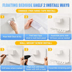 Metal Bedside Wall Shelf, No Drill Floating Bedside Shelf Wall Organizer - Image 7