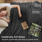 PHF Soft Sherpa Fleece Blanket Twin, Tufted Jacquard, 02-Dark Grey - Image 2
