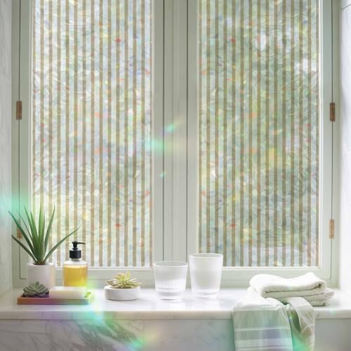 Thin Beige Striped Window Privacy Film Rainbow Static Cling Stain Glass Window Film for Glass Door, Decorative Heat Blocking Sunroof Decal Sticker for Car 35.4"x78.7" Farmhouse Modern Stripes - Image 6