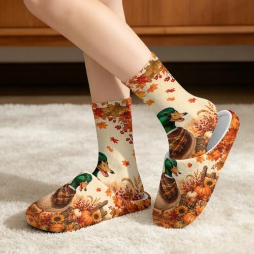 Jeiento Fuzzy Slippers and Sock Set Women's Warm Cozy Memory Foam House Shoes Soft Slip-on Slides - Image 2
